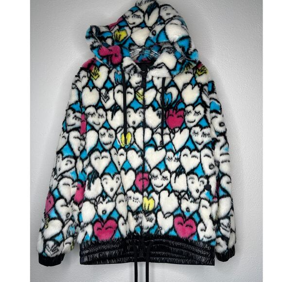 Moncler Jackets & Blazers - Moncler Grenoble Heart Print Faux Fur Oversized Hoodie Zip Jacket Small